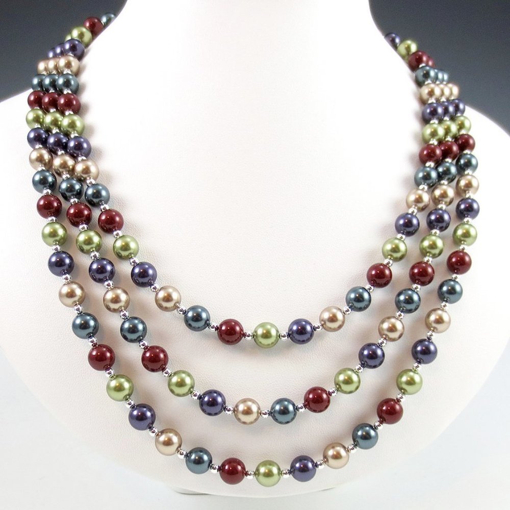 Crystal Pearl & Sterling Silver 3-Strand Necklace